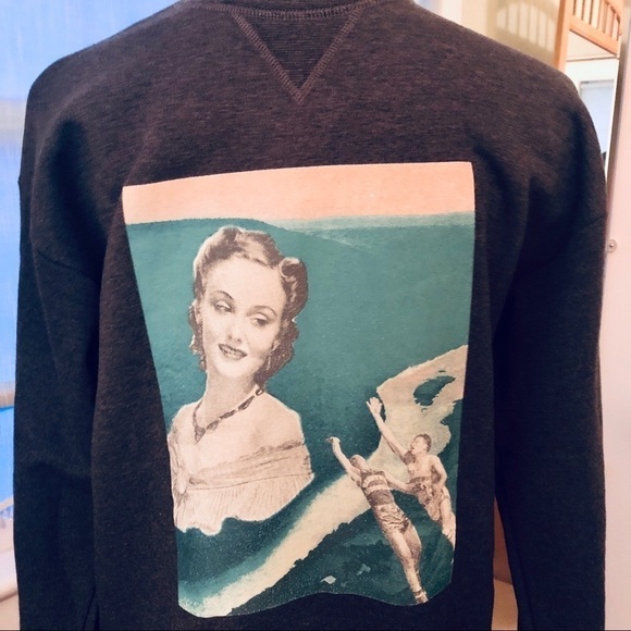 Collage Print Grey Sweatshirt Original Graphic Artist Design titled Fatal Flaw - Picture 6 of 13